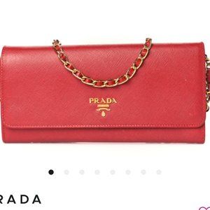 Prada Wallet on a Chain Saffiano Leather Peonia Pink